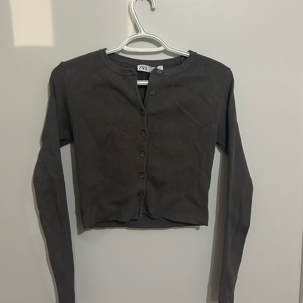 Zara Dark Grey Ribbed Long Sleeve Cardigan